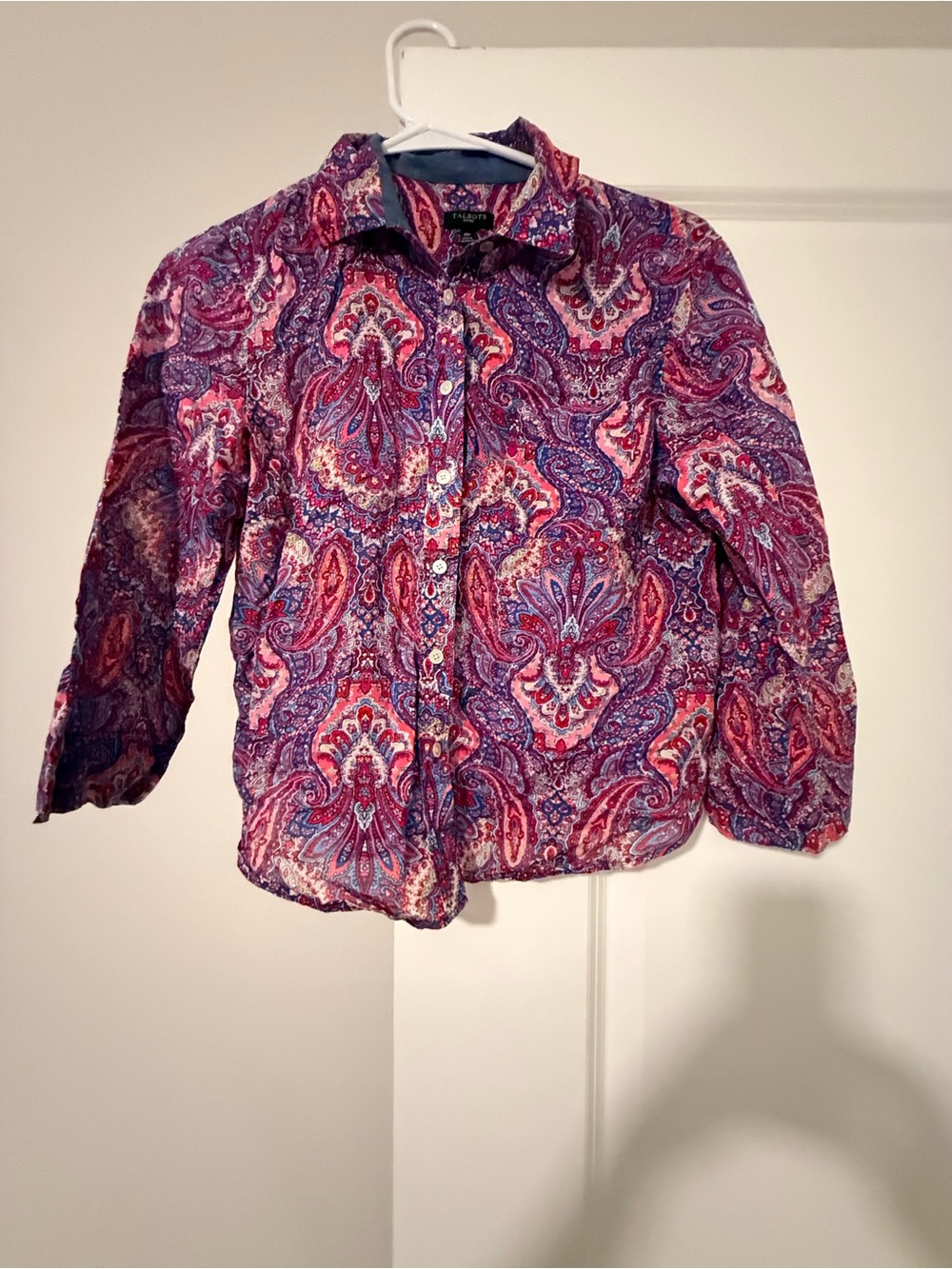 Talbots Women's Paisley Button-Down Shirt in Purple & Pink